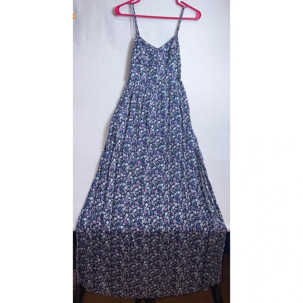 Abercrombie & Fitch Floral Maxi Dress Blue Purple Tie Back Cutout Small